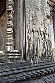 Angkor Wat temple, the fourth enclosure, the bas reliefs of the west gopura, superbly preserved devatas, either individually or in groups of two or three, amongst the finest in the monument. 